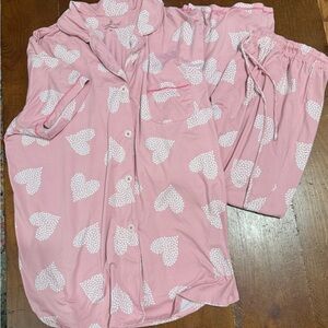 Cuddl Duds Light Pink White Hearts Pajama set M